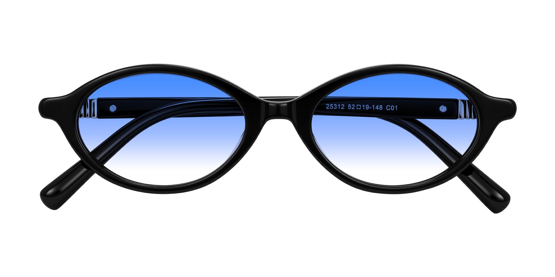Folded Front of Noelle in Black with Blue Gradient Lenses
