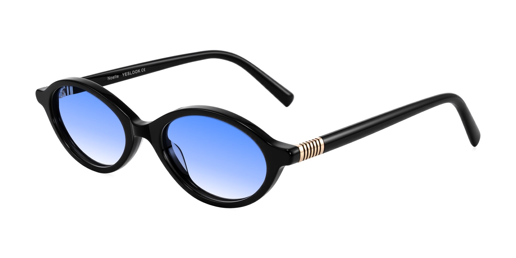 Angle of Noelle in Black with Blue Gradient Lenses