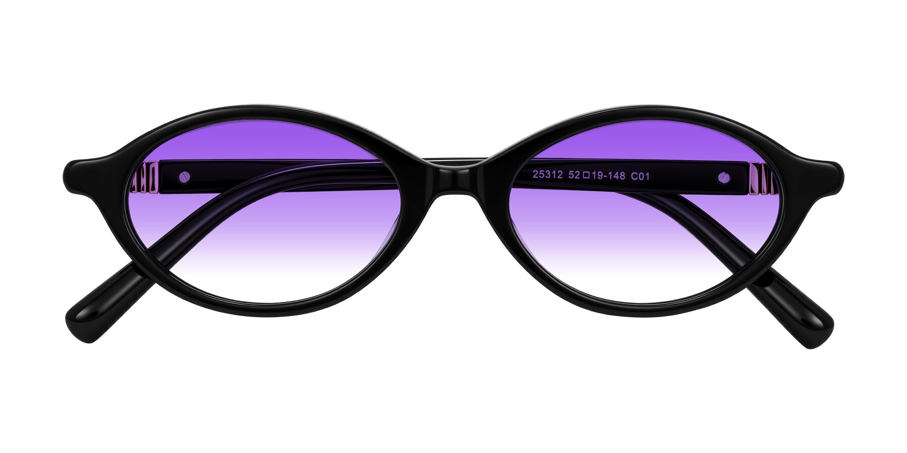 Folded Front of Noelle in Black with Purple Gradient Lenses
