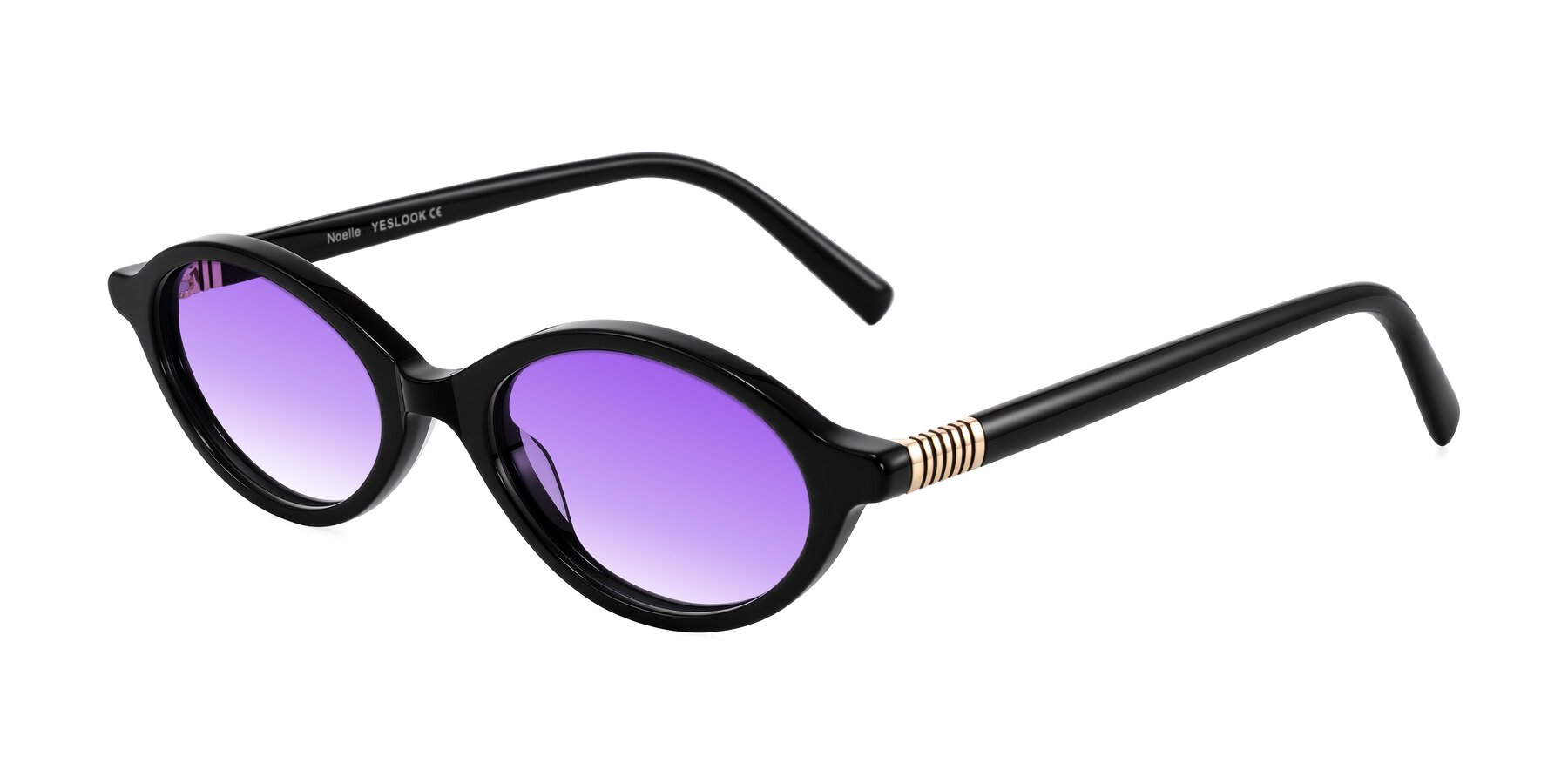 Angle of Noelle in Black with Purple Gradient Lenses