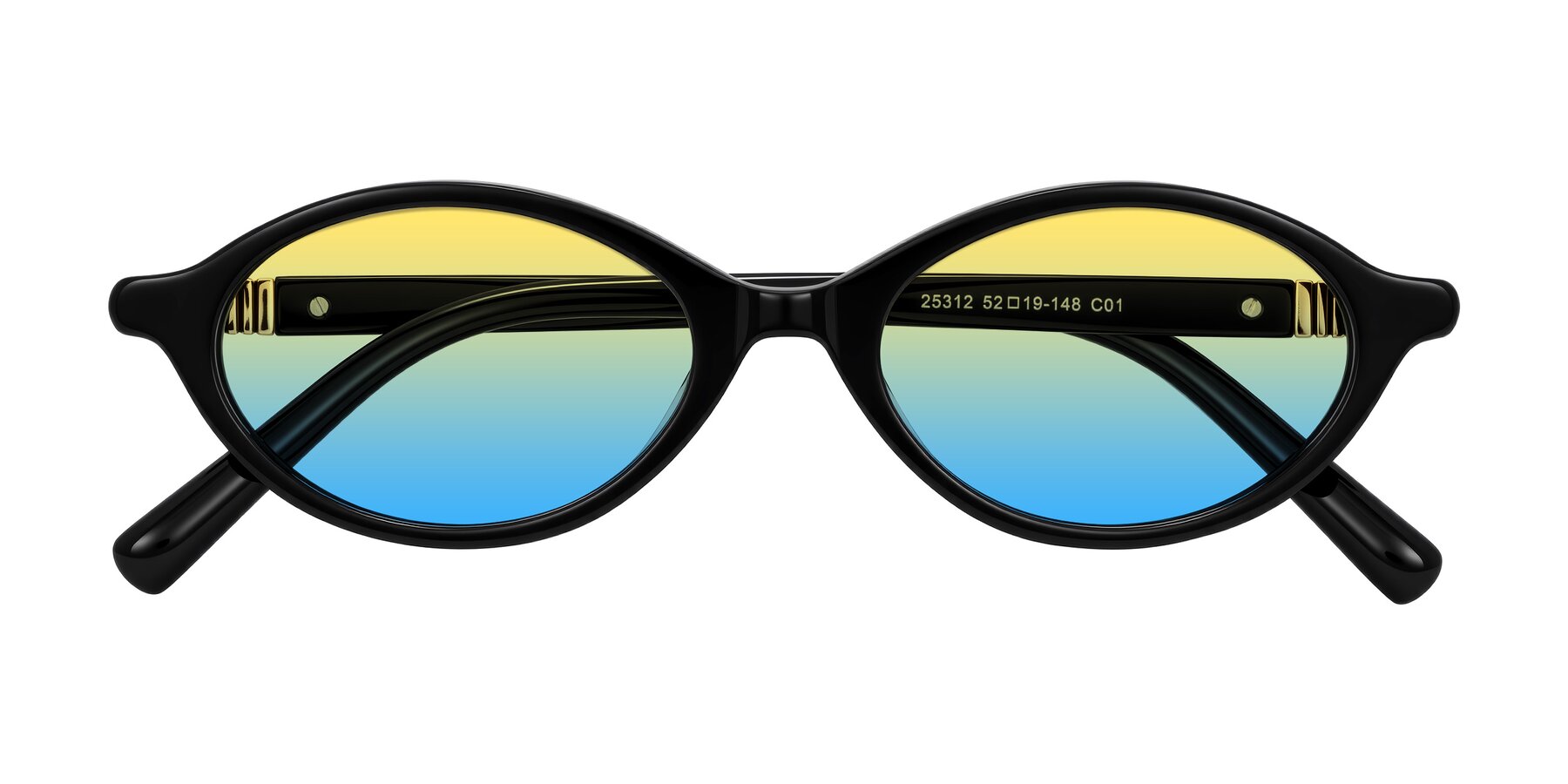 Folded Front of Noelle in Black with Yellow / Blue Gradient Lenses