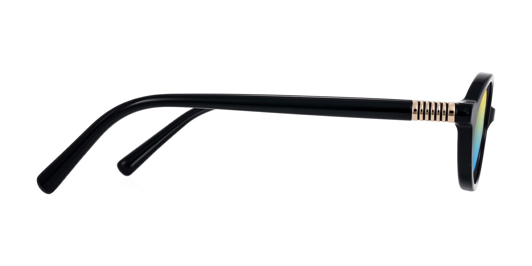 Side of Noelle in Black with Yellow / Blue Gradient Lenses