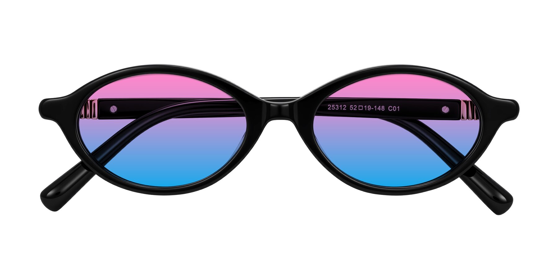 Folded Front of Noelle in Black with Pink / Blue Gradient Lenses