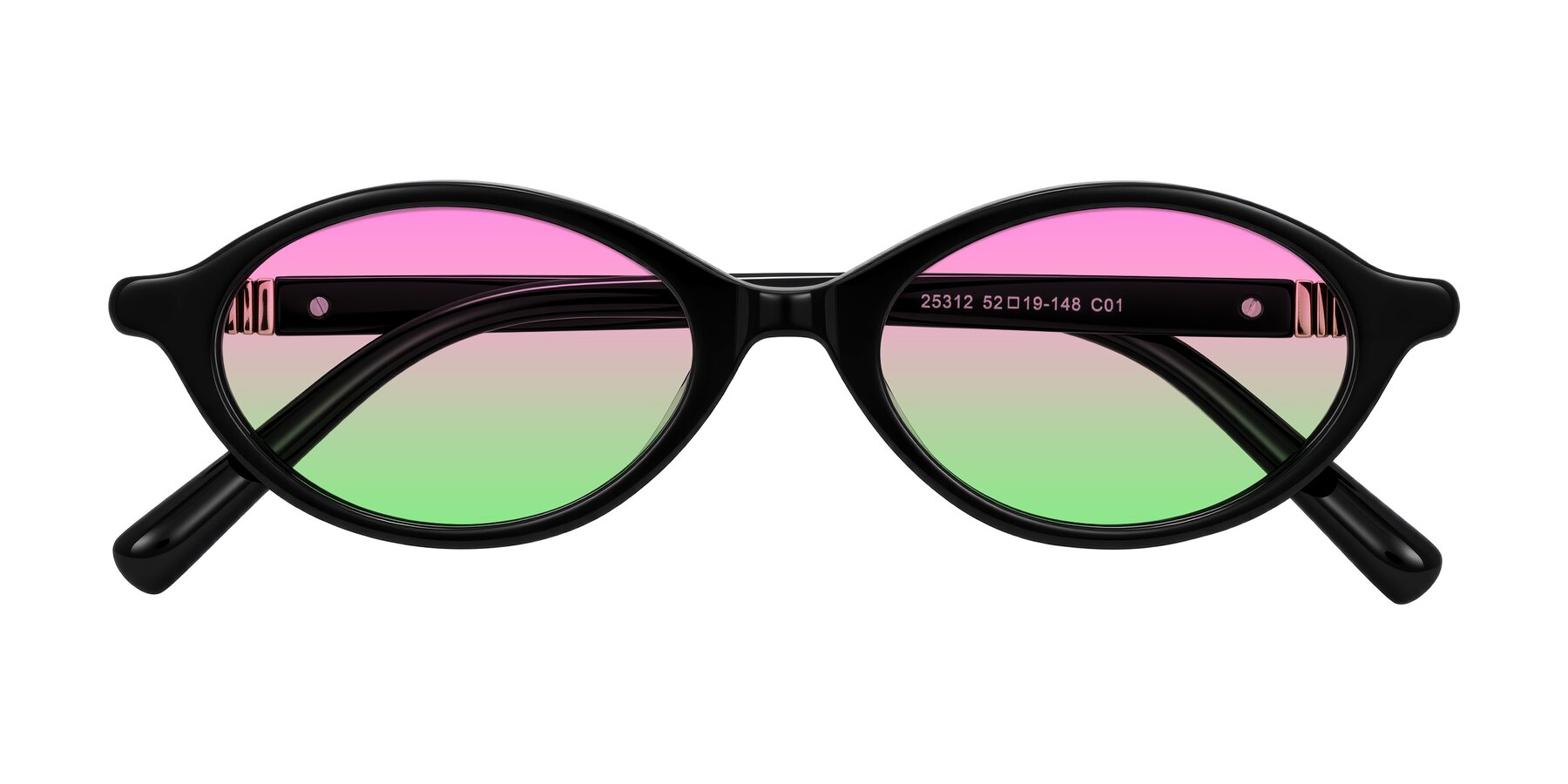 Folded Front of Noelle in Black with Pink / Green Gradient Lenses