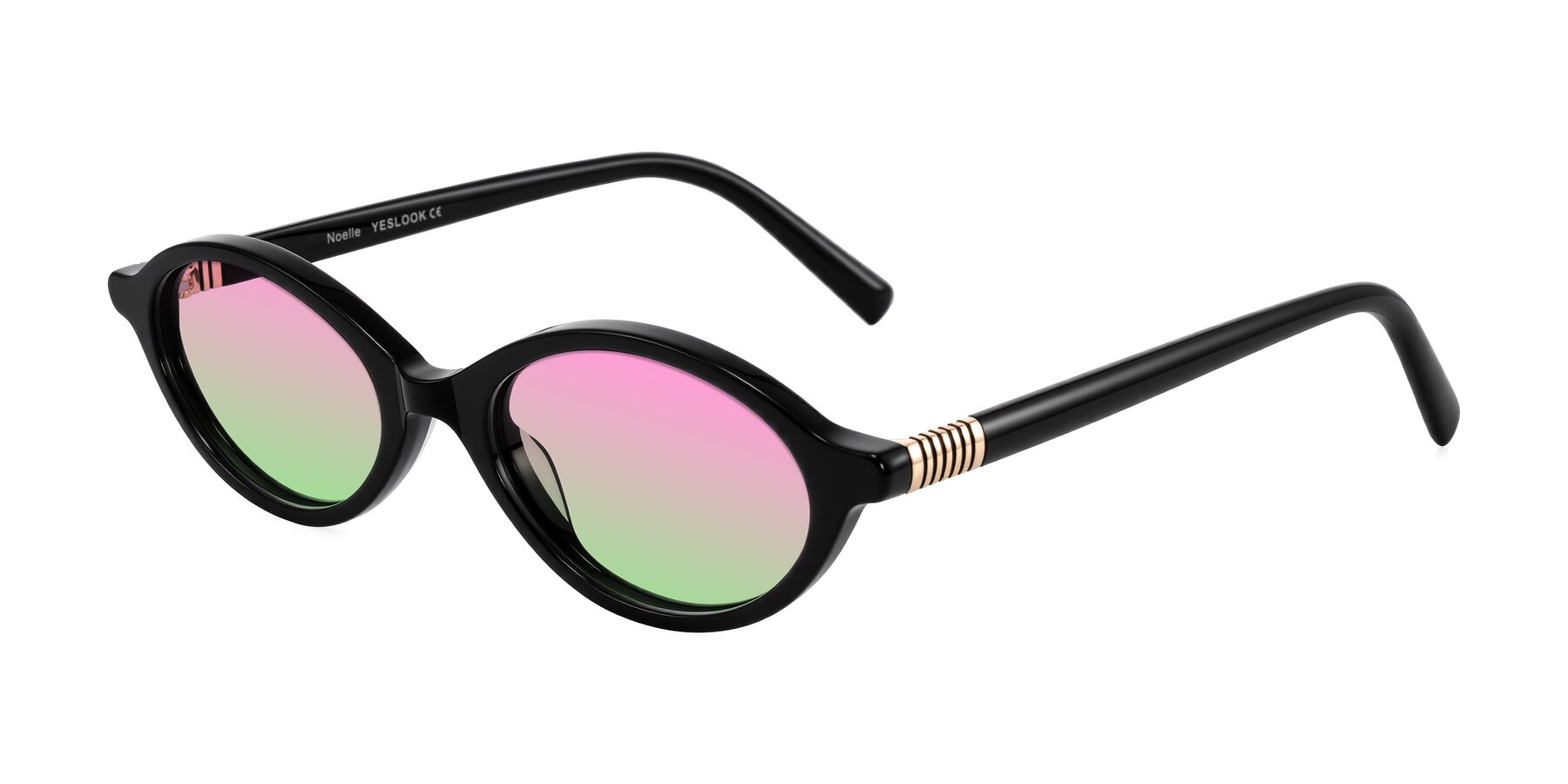 Angle of Noelle in Black with Pink / Green Gradient Lenses