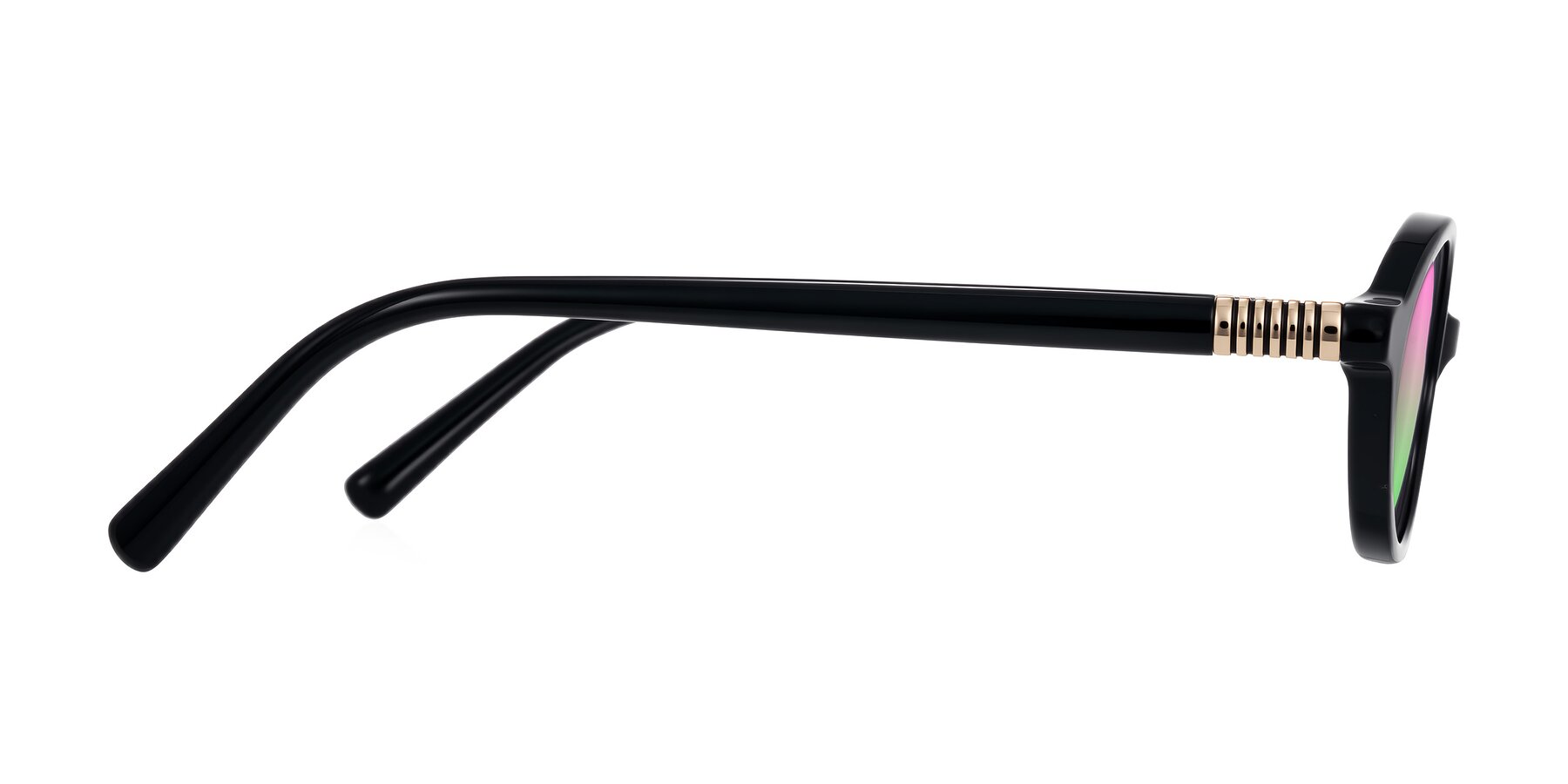 Side of Noelle in Black with Pink / Green Gradient Lenses
