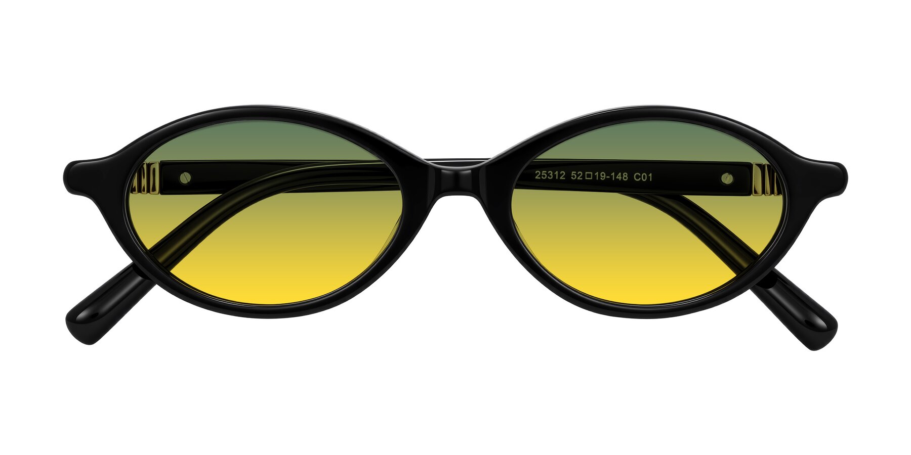 Folded Front of Noelle in Black with Green / Yellow Gradient Lenses