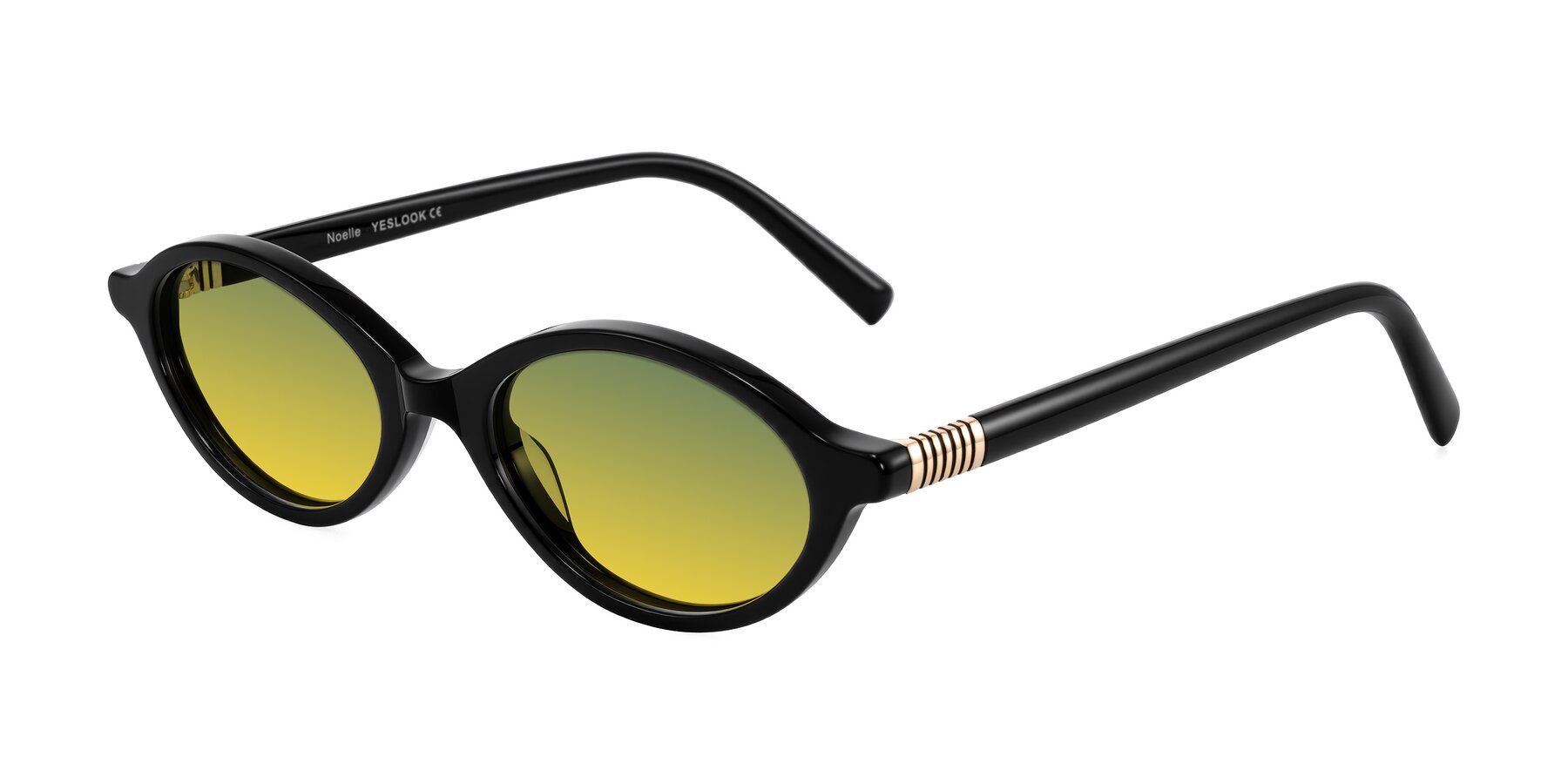 Angle of Noelle in Black with Green / Yellow Gradient Lenses