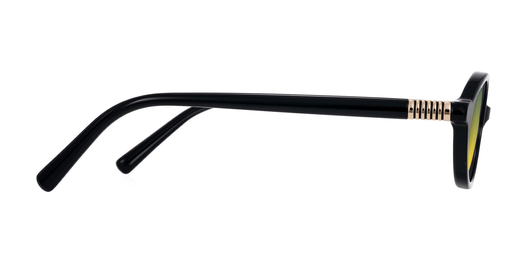 Side of Noelle in Black with Green / Yellow Gradient Lenses