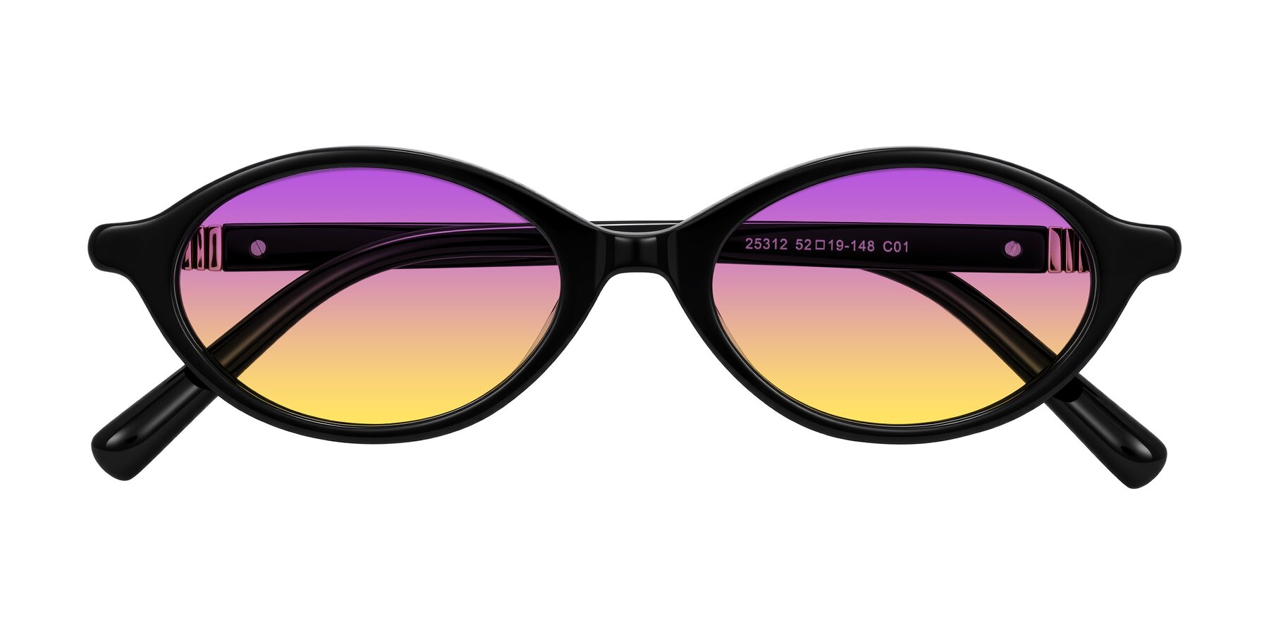 Folded Front of Noelle in Black with Purple / Yellow Gradient Lenses
