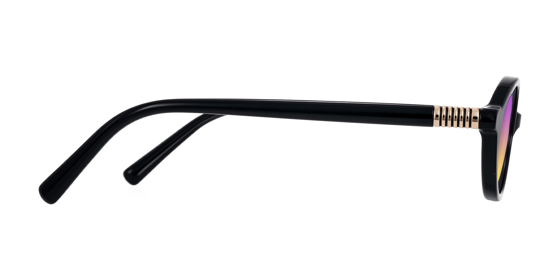 Side of Noelle in Black with Purple / Yellow Gradient Lenses