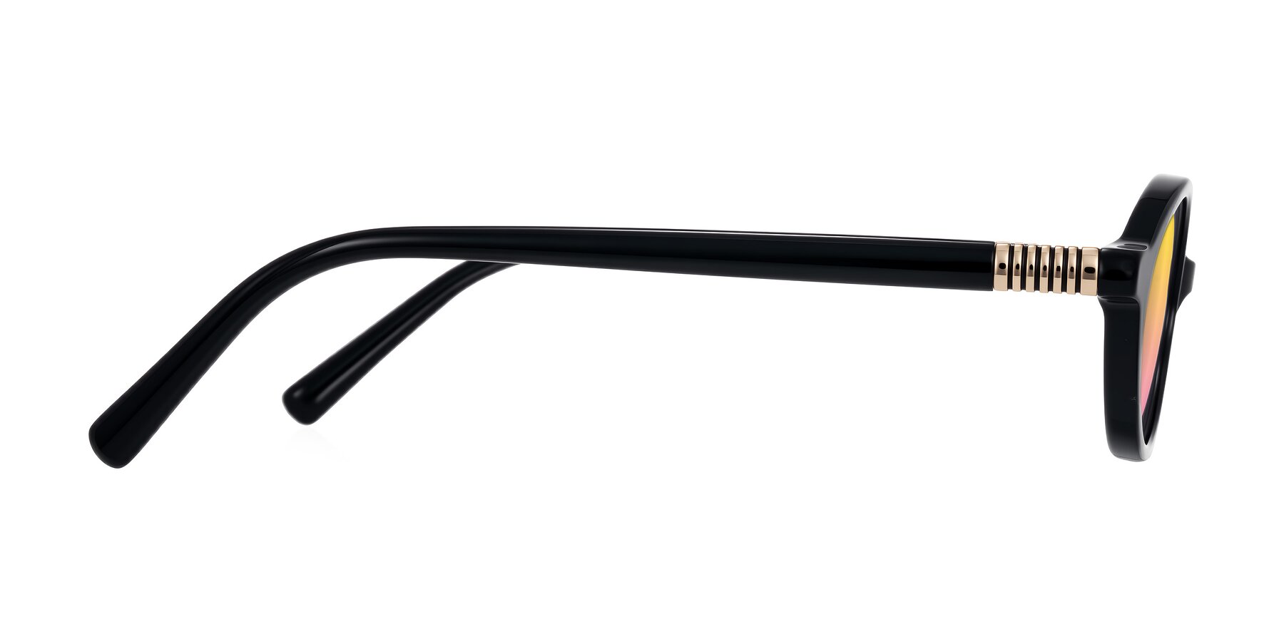 Side of Noelle in Black with Yellow / Pink Gradient Lenses