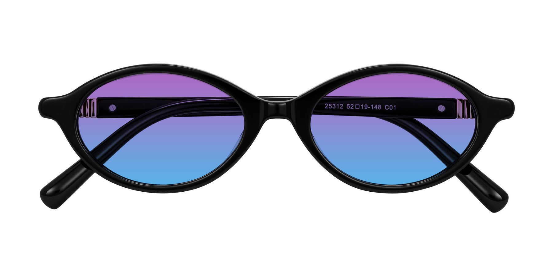 Folded Front of Noelle in Black with Purple / Blue Gradient Lenses