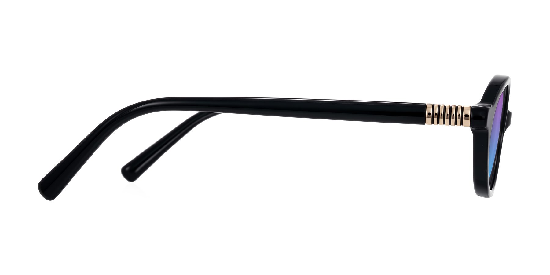Side of Noelle in Black with Purple / Blue Gradient Lenses