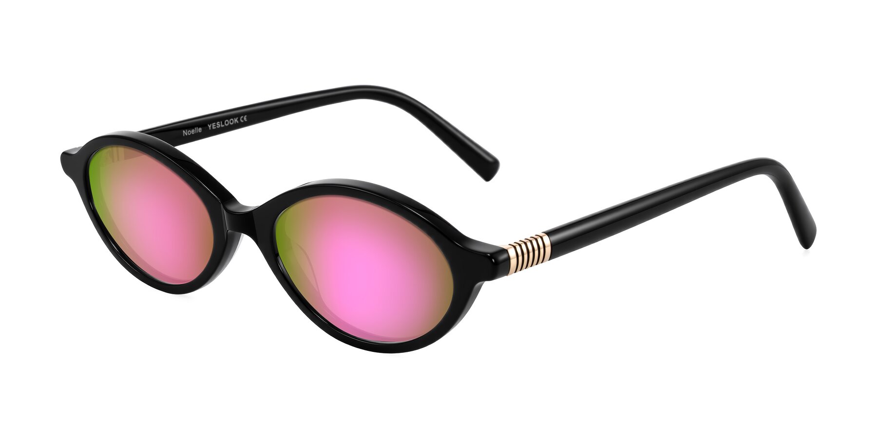 Angle of Noelle in Black with Pink Mirrored Lenses