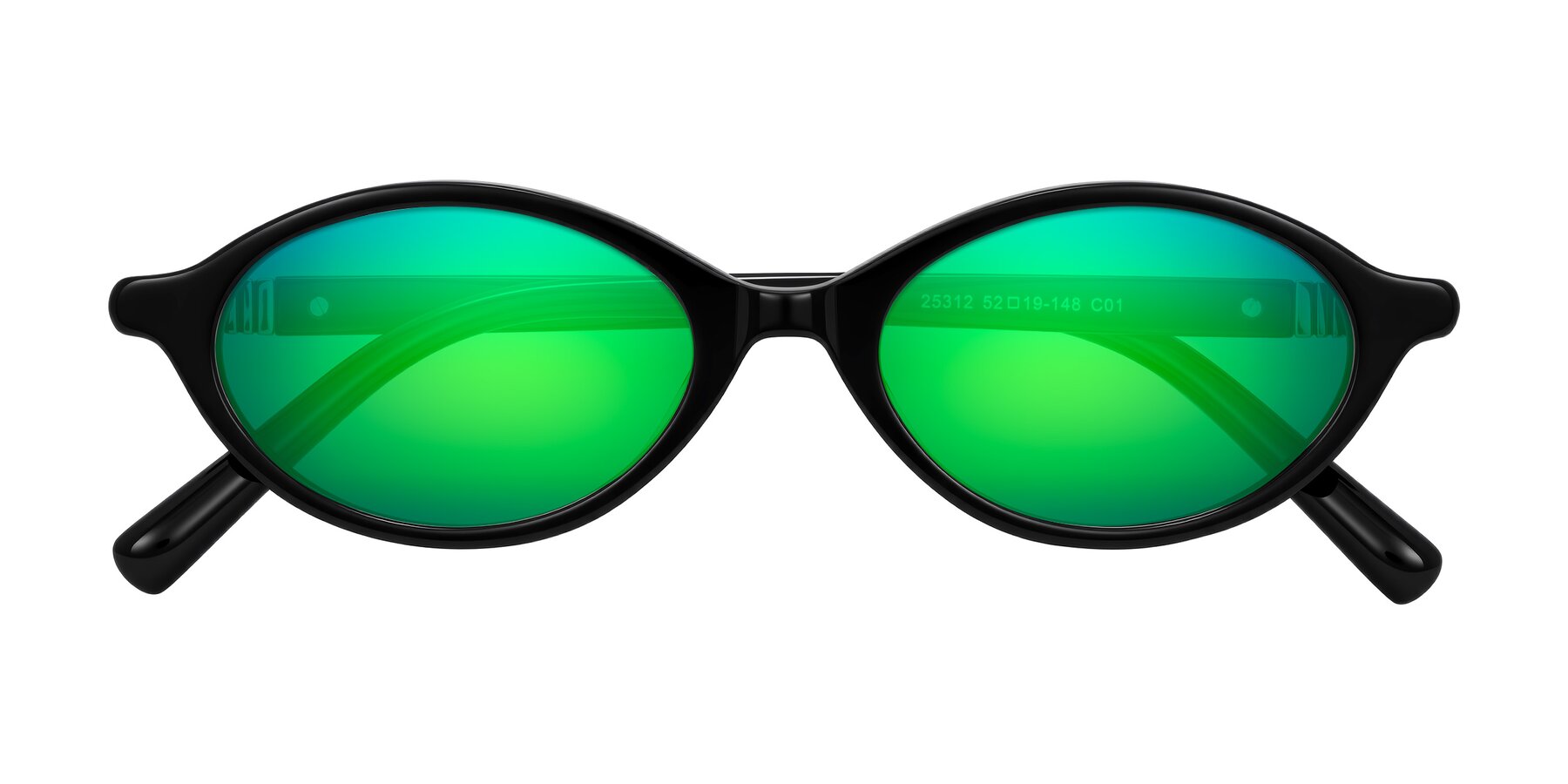 Folded Front of Noelle in Black with Green Mirrored Lenses