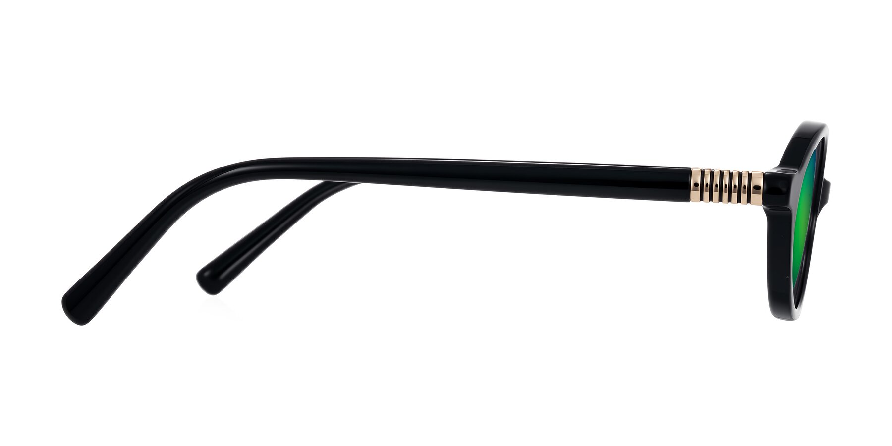 Side of Noelle in Black with Green Mirrored Lenses