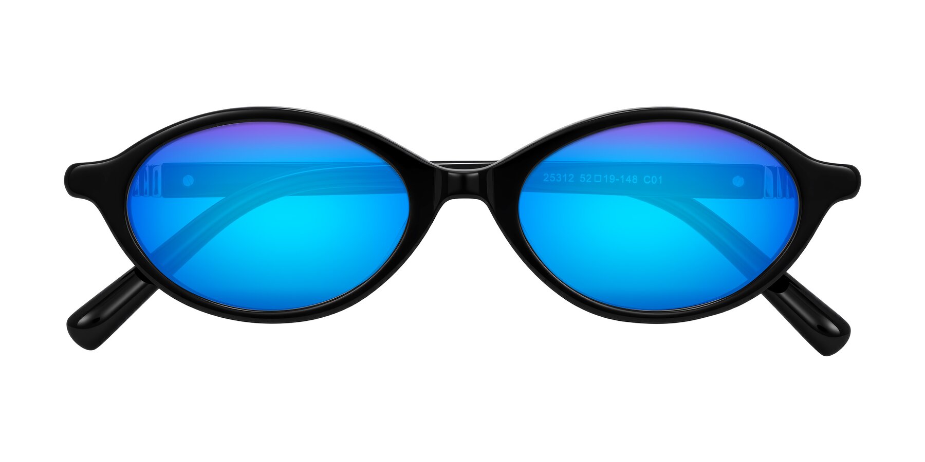 Folded Front of Noelle in Black with Blue Mirrored Lenses
