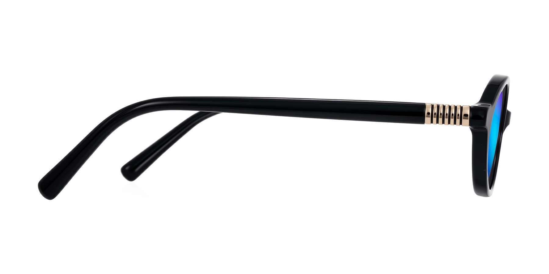 Side of Noelle in Black with Blue Mirrored Lenses