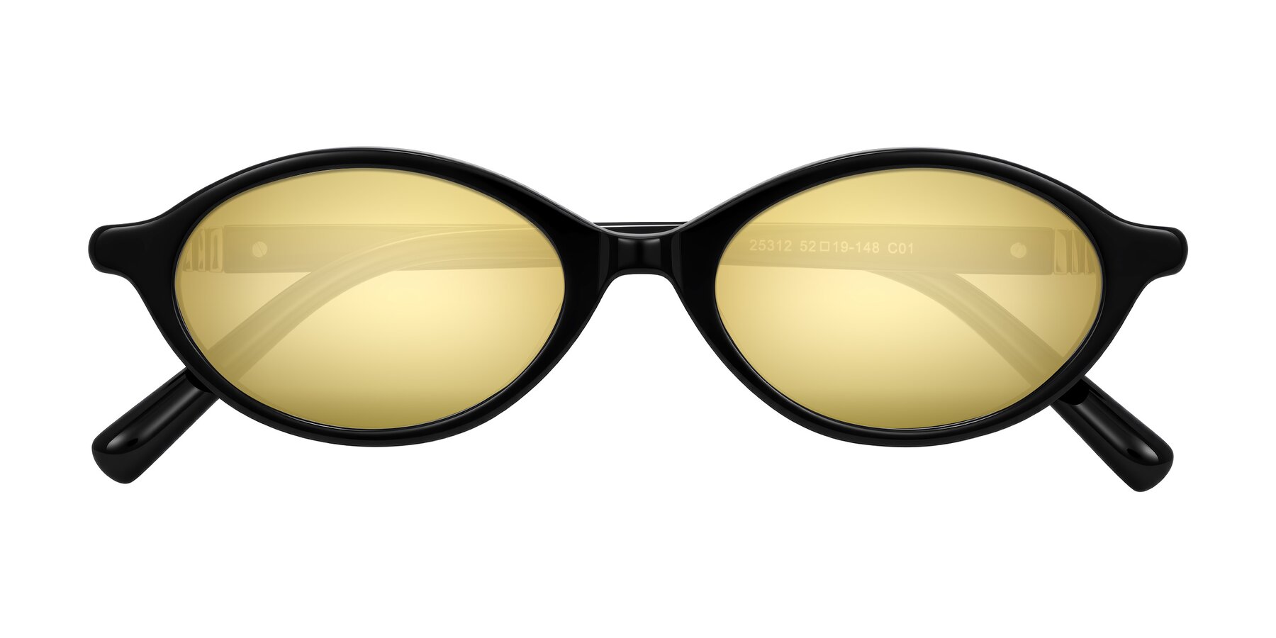Folded Front of Noelle in Black with Gold Mirrored Lenses