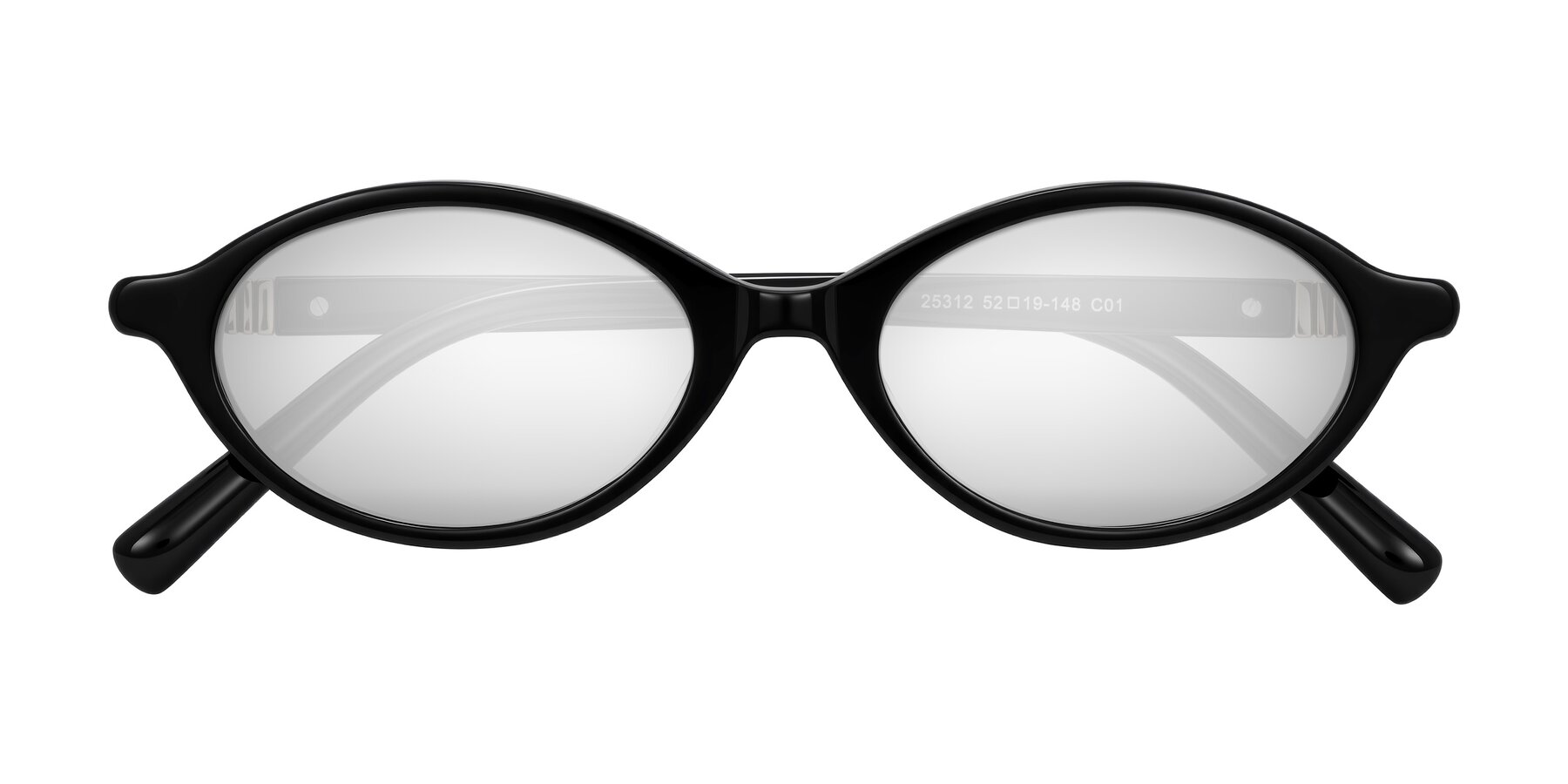 Folded Front of Noelle in Black with Silver Mirrored Lenses