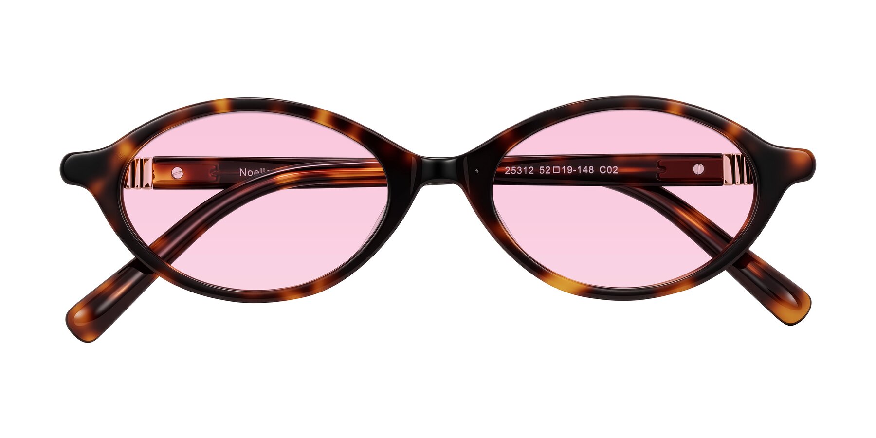 Folded Front of Noelle in Tortoise with Light Pink Tinted Lenses