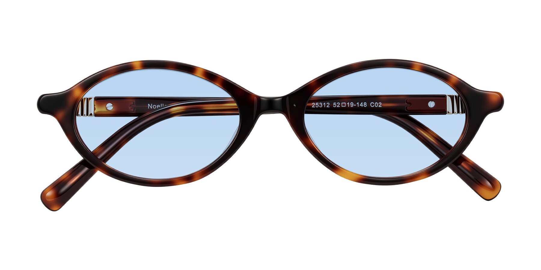 Folded Front of Noelle in Tortoise with Light Blue Tinted Lenses