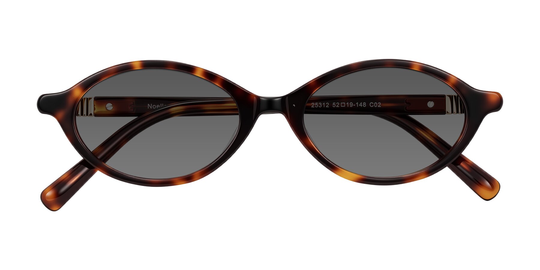 Folded Front of Noelle in Tortoise with Medium Gray Tinted Lenses