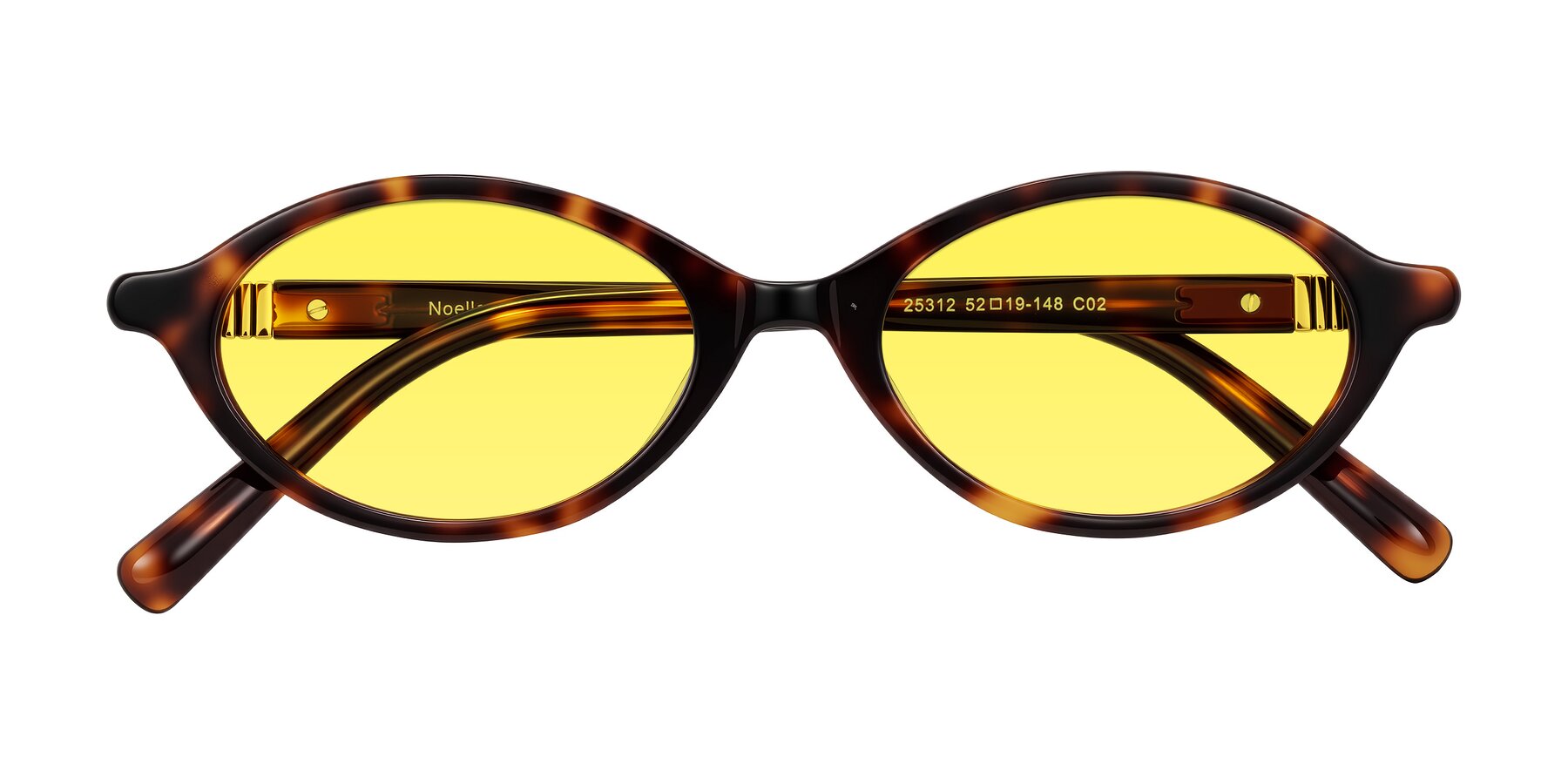 Folded Front of Noelle in Tortoise with Medium Yellow Tinted Lenses