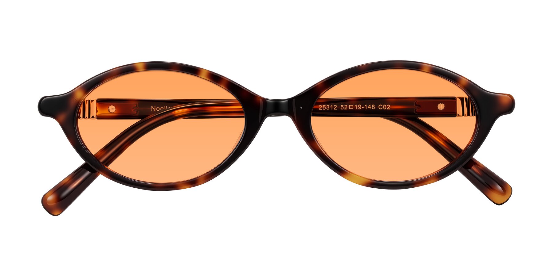 Folded Front of Noelle in Tortoise with Medium Orange Tinted Lenses