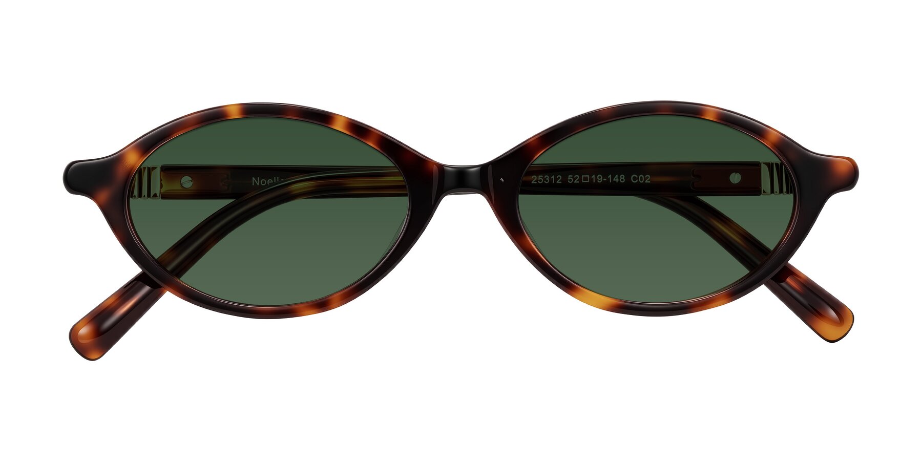 Folded Front of Noelle in Tortoise with Green Tinted Lenses