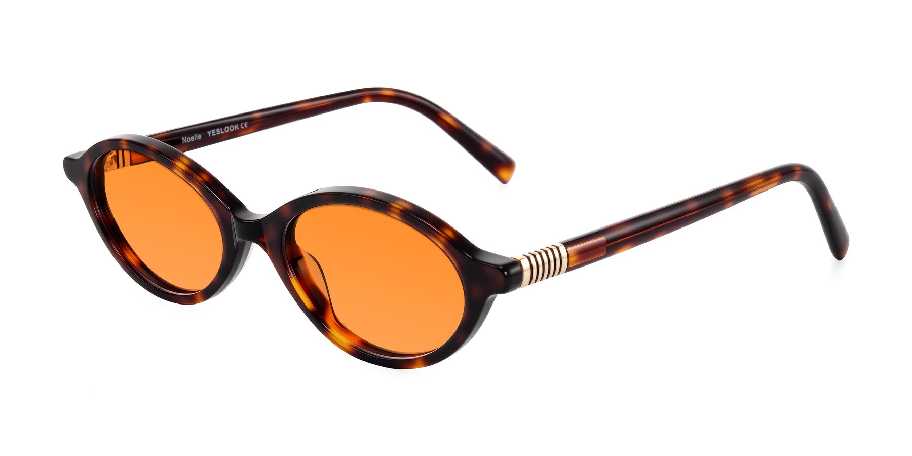 Angle of Noelle in Tortoise with Orange Tinted Lenses