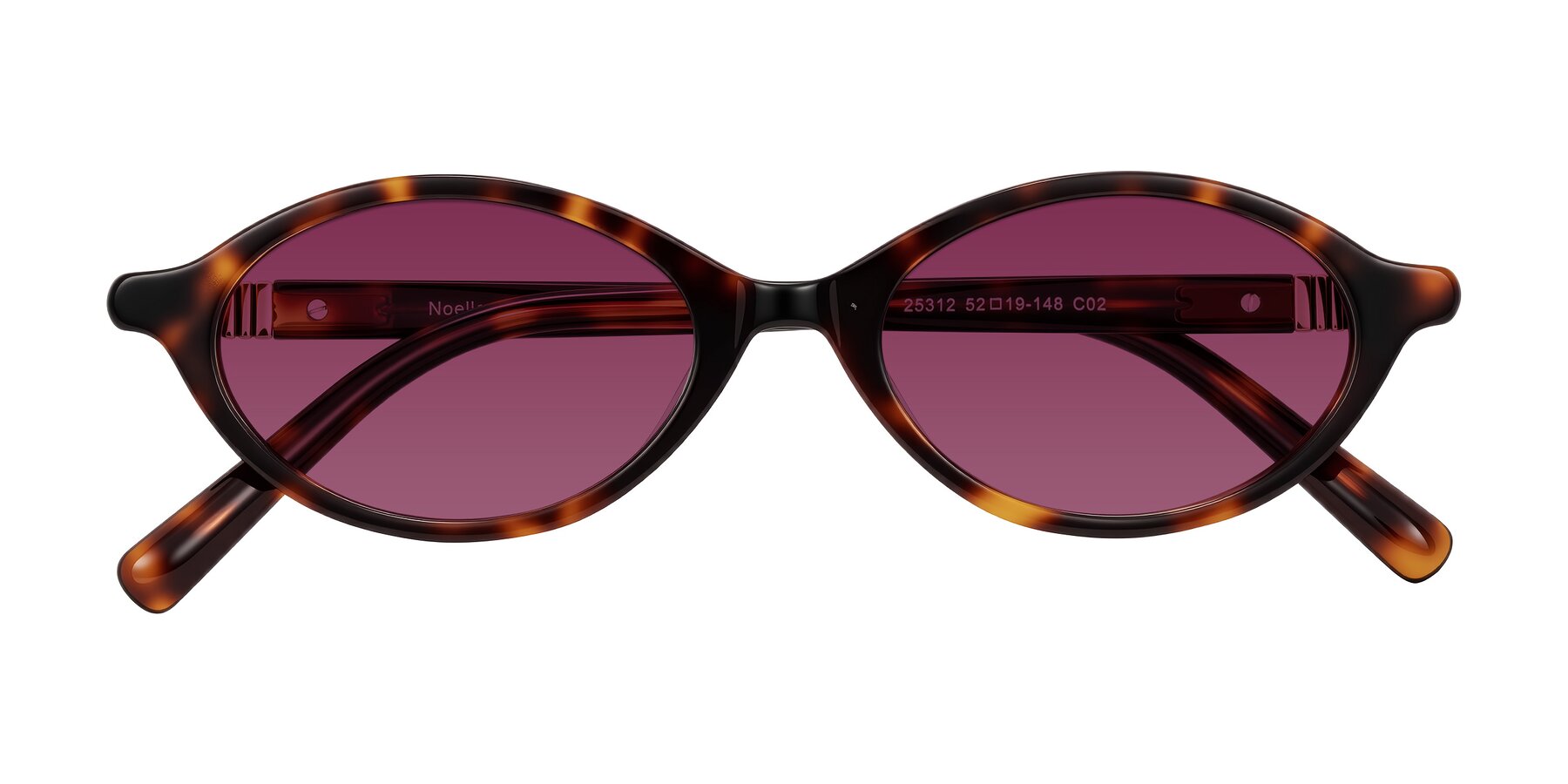 Folded Front of Noelle in Tortoise with Wine Tinted Lenses