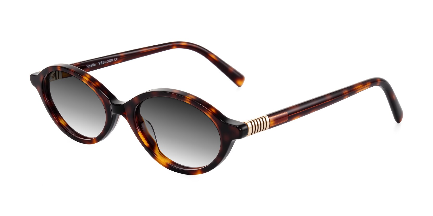 Angle of Noelle in Tortoise with Gray Gradient Lenses