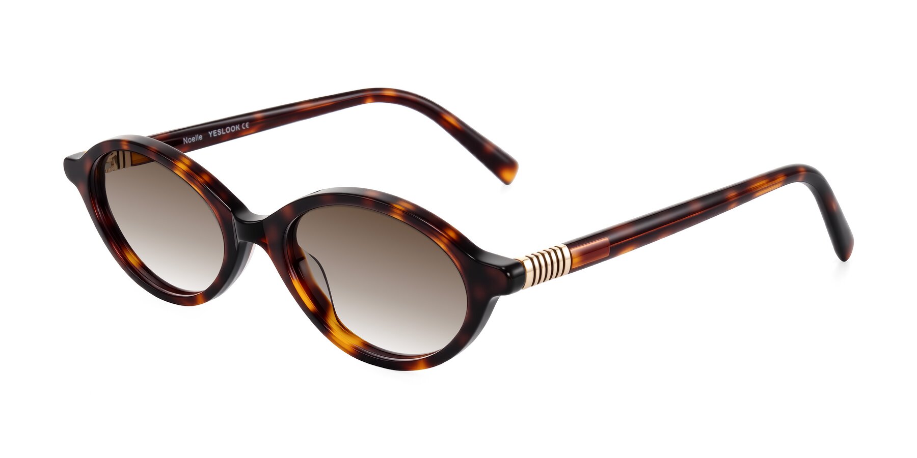 Angle of Noelle in Tortoise with Brown Gradient Lenses
