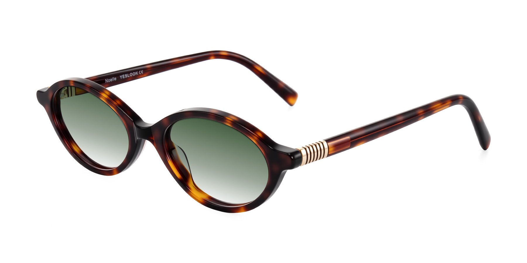 Angle of Noelle in Tortoise with Green Gradient Lenses