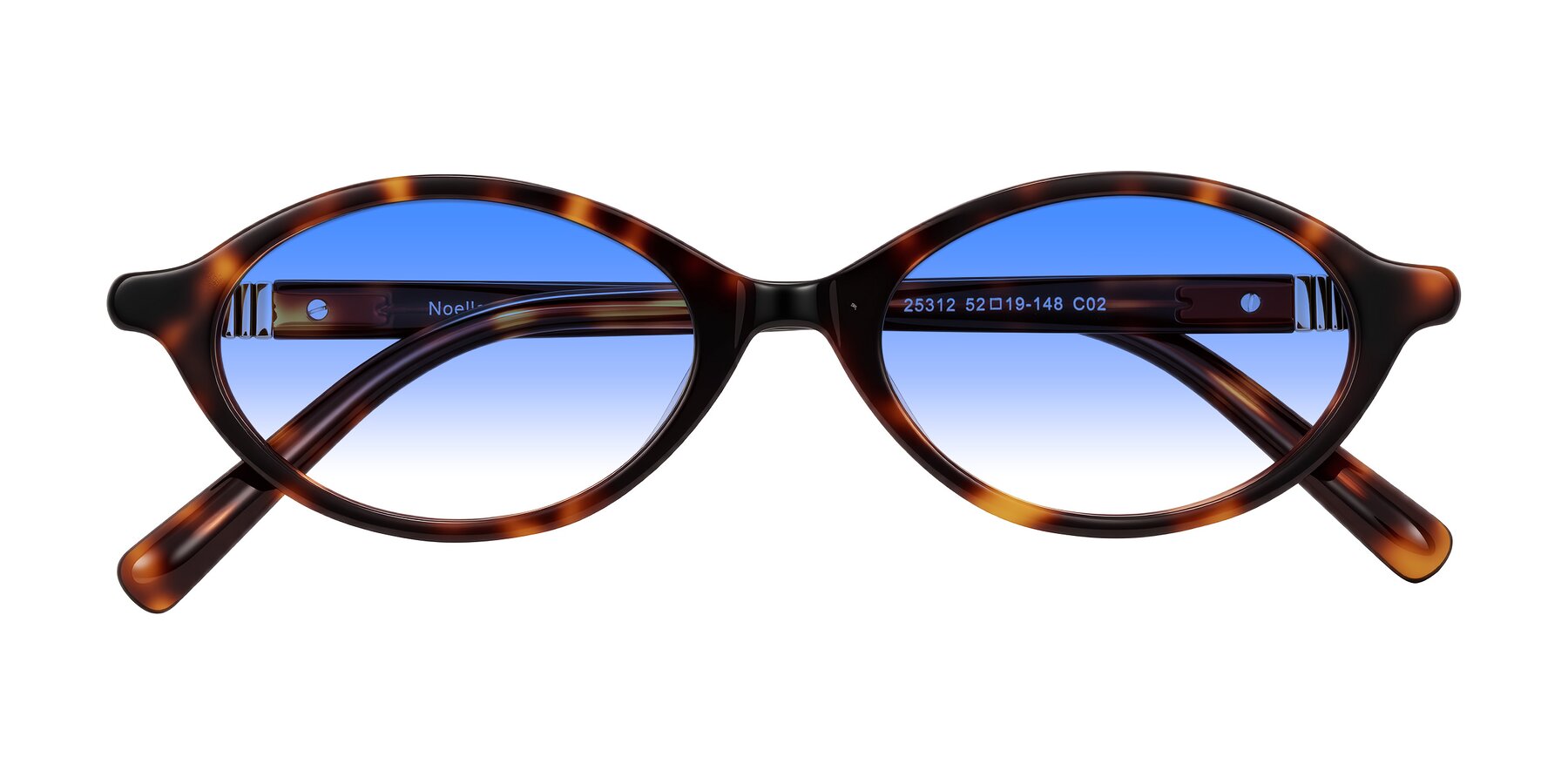 Folded Front of Noelle in Tortoise with Blue Gradient Lenses