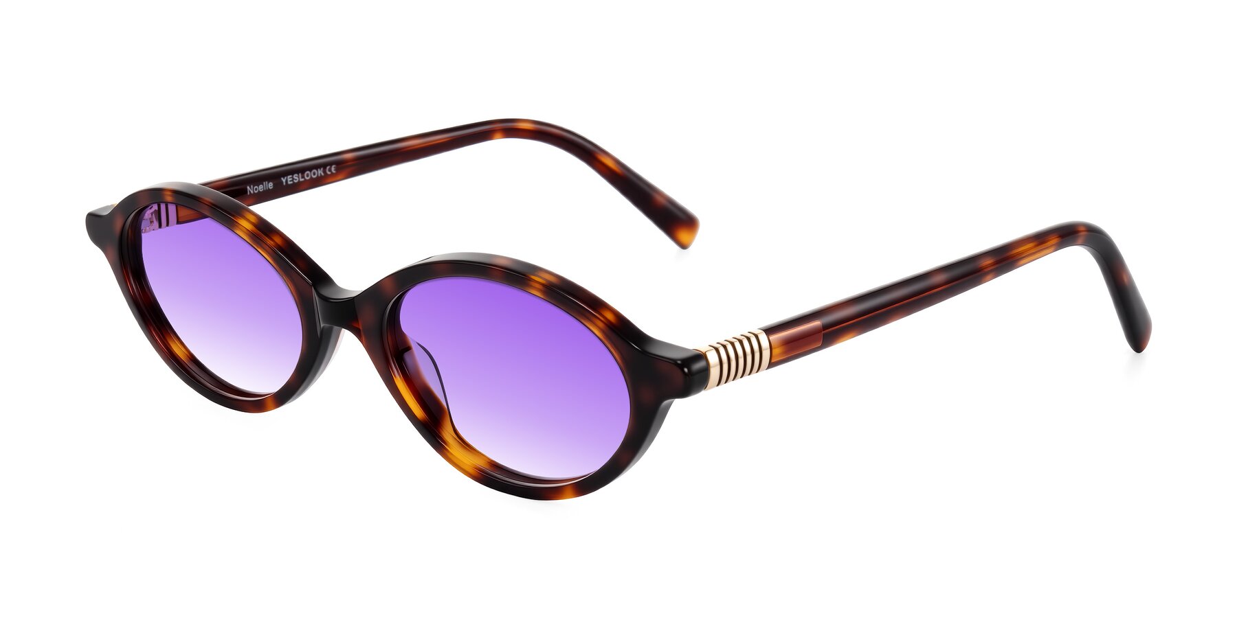 Angle of Noelle in Tortoise with Purple Gradient Lenses