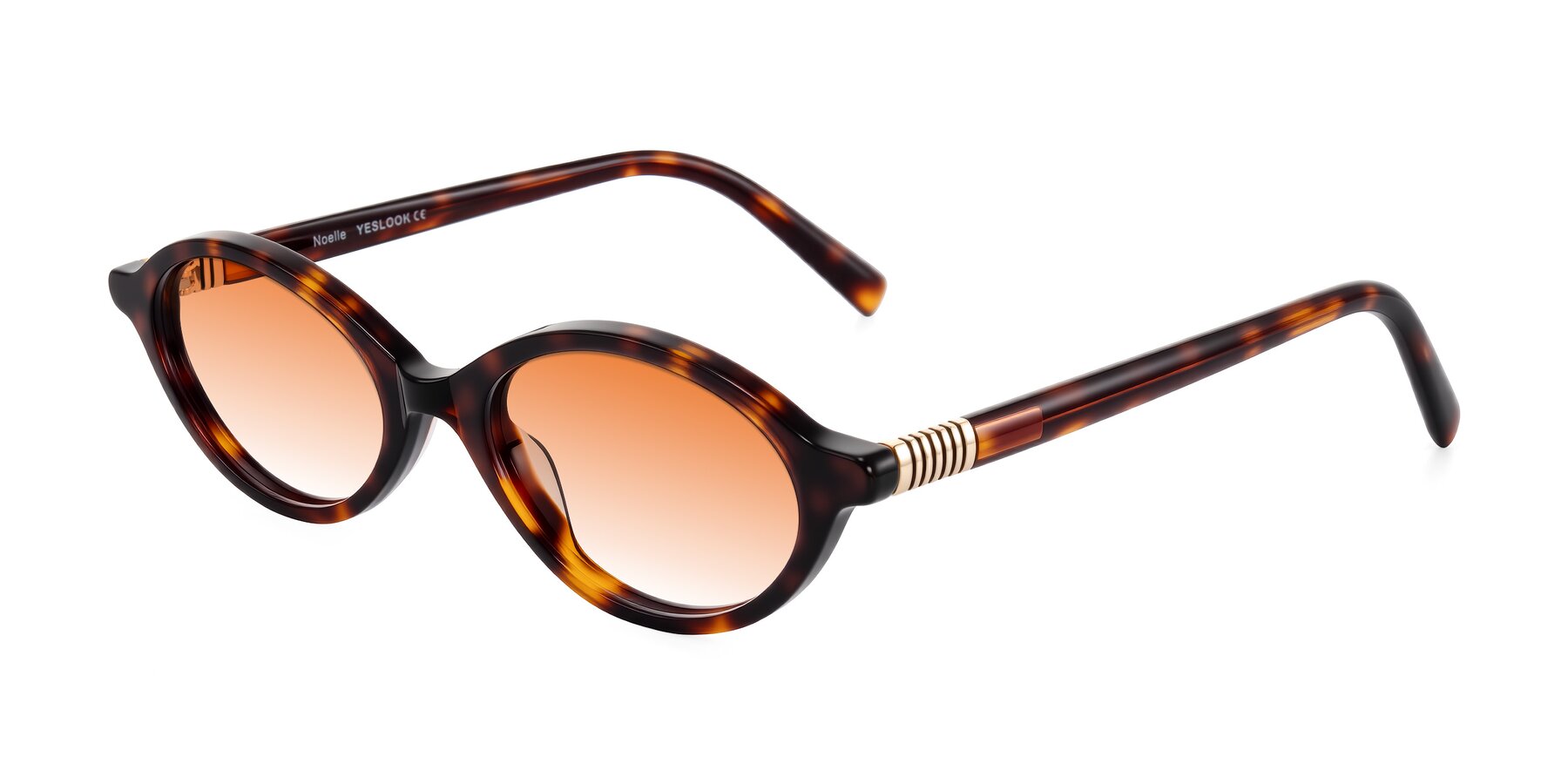 Angle of Noelle in Tortoise with Orange Gradient Lenses