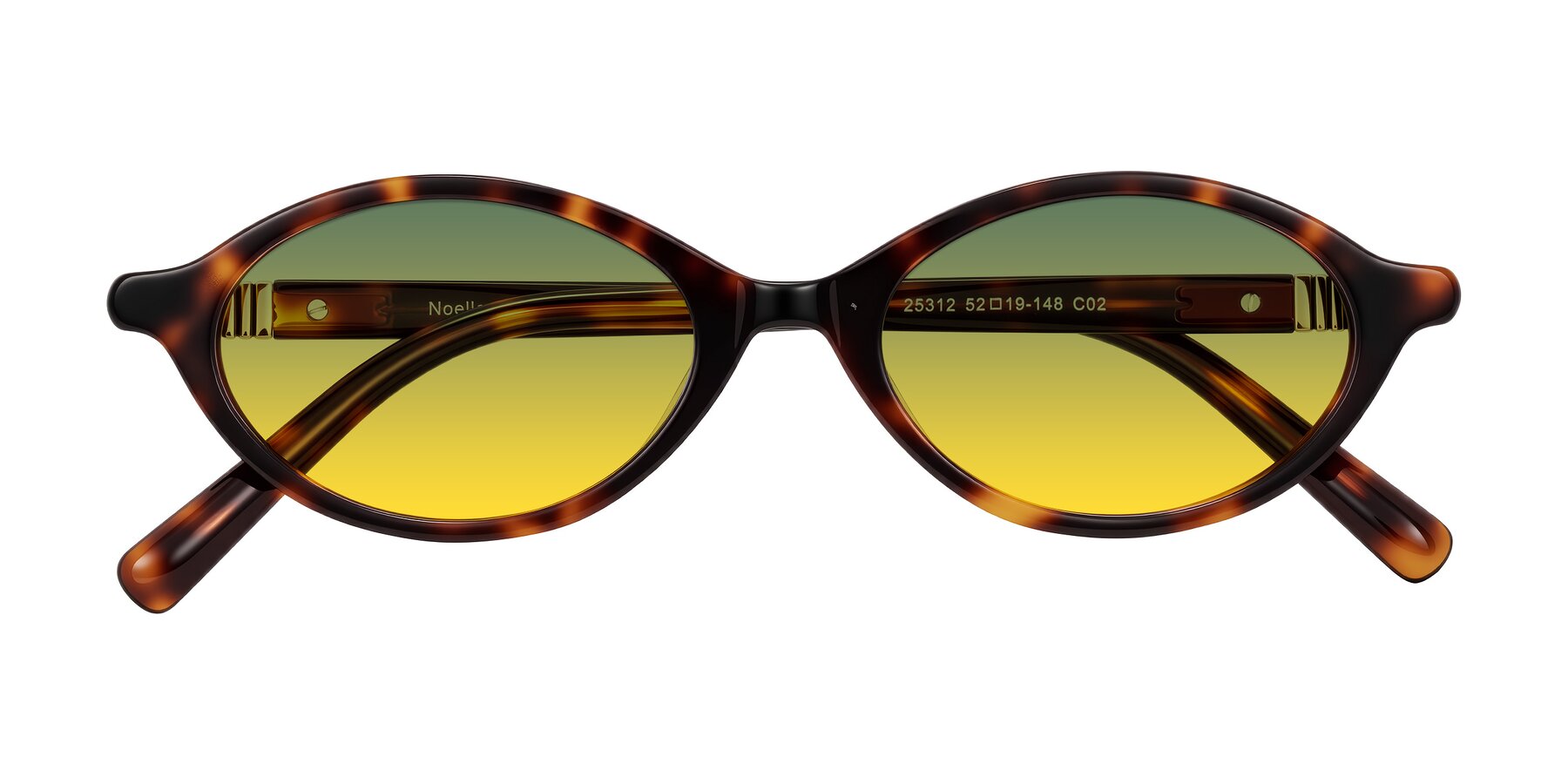 Folded Front of Noelle in Tortoise with Green / Yellow Gradient Lenses
