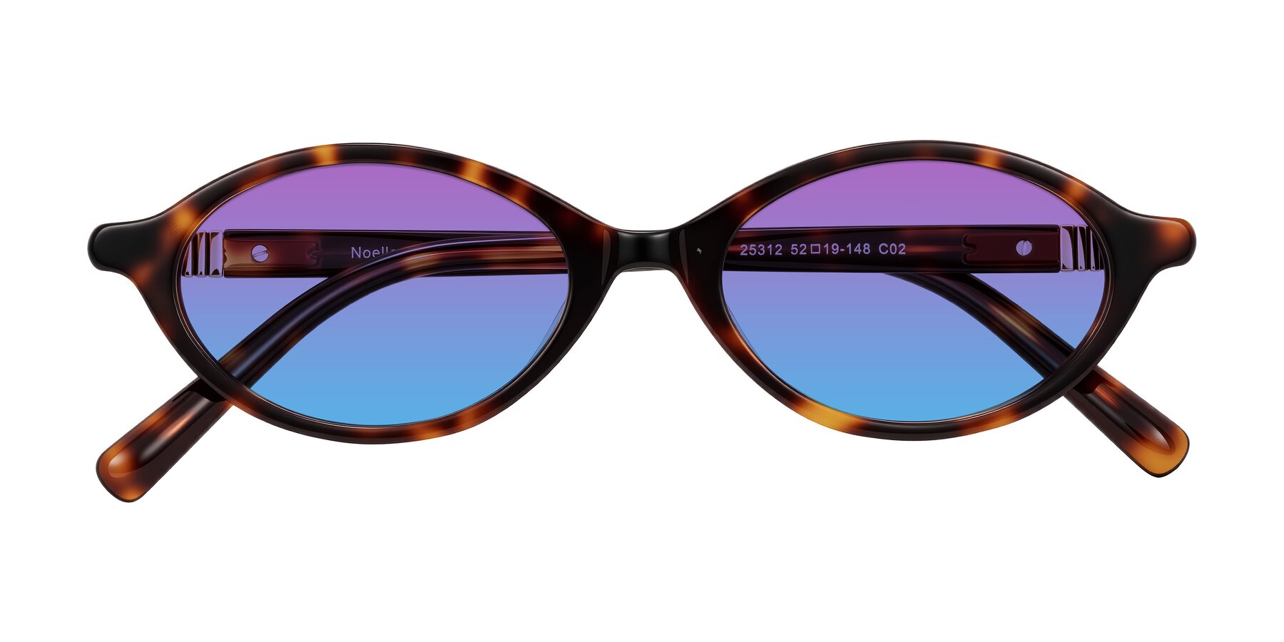 Folded Front of Noelle in Tortoise with Purple / Blue Gradient Lenses