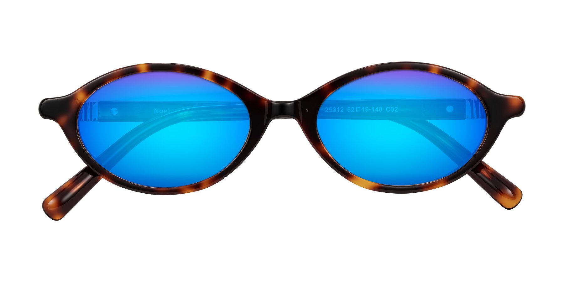 Folded Front of Noelle in Tortoise with Blue Mirrored Lenses