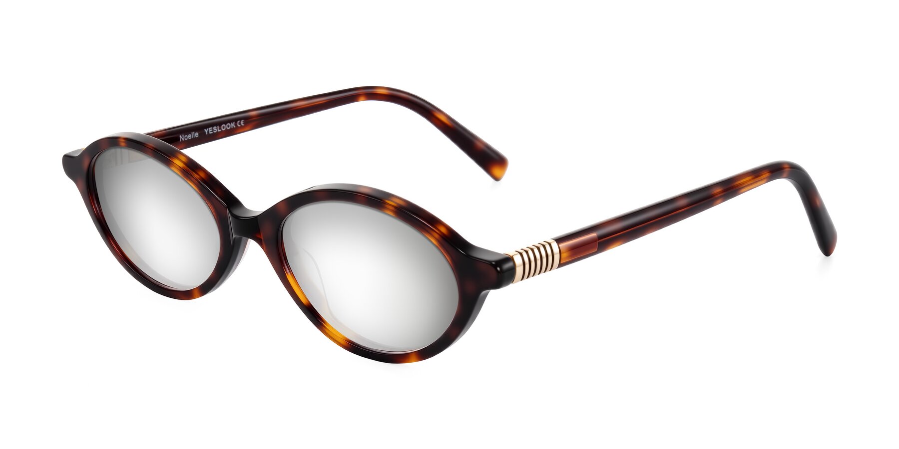 Angle of Noelle in Tortoise with Silver Mirrored Lenses