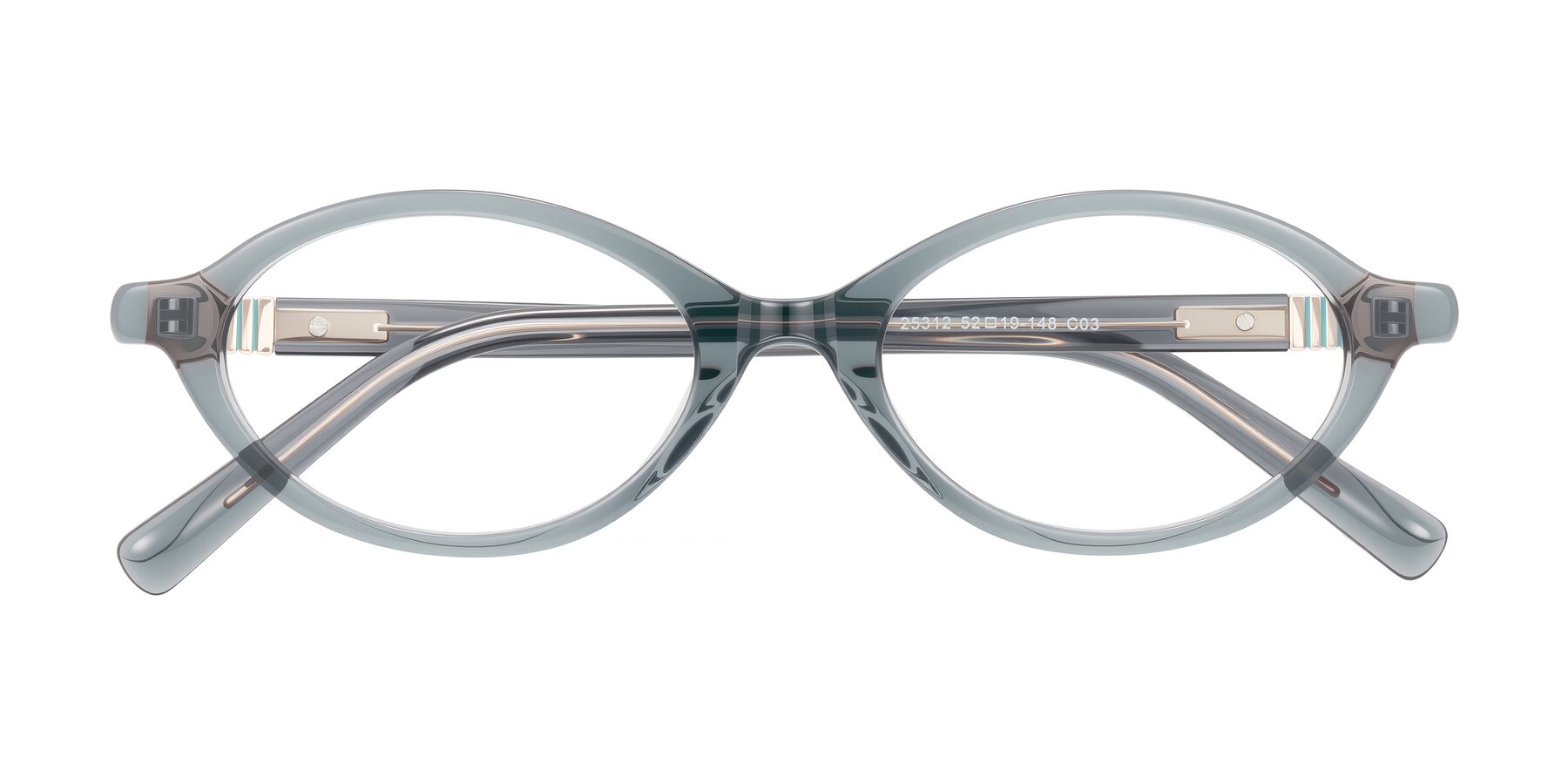 Folded Front of Noelle in Transparent Gray with Clear Eyeglass Lenses