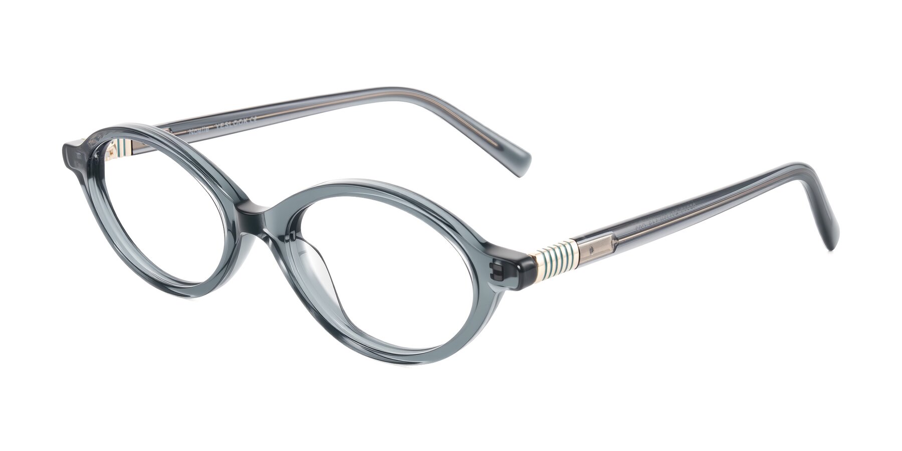 Angle of Noelle in Transparent Gray with Clear Eyeglass Lenses