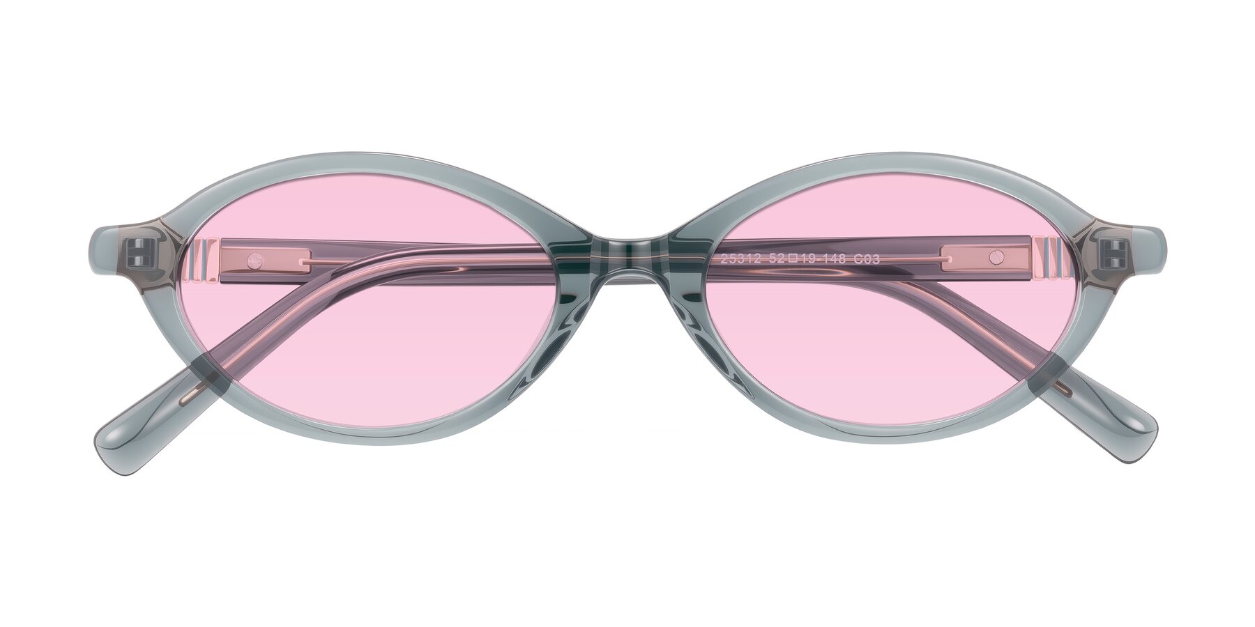 Folded Front of Noelle in Transparent Gray with Light Pink Tinted Lenses
