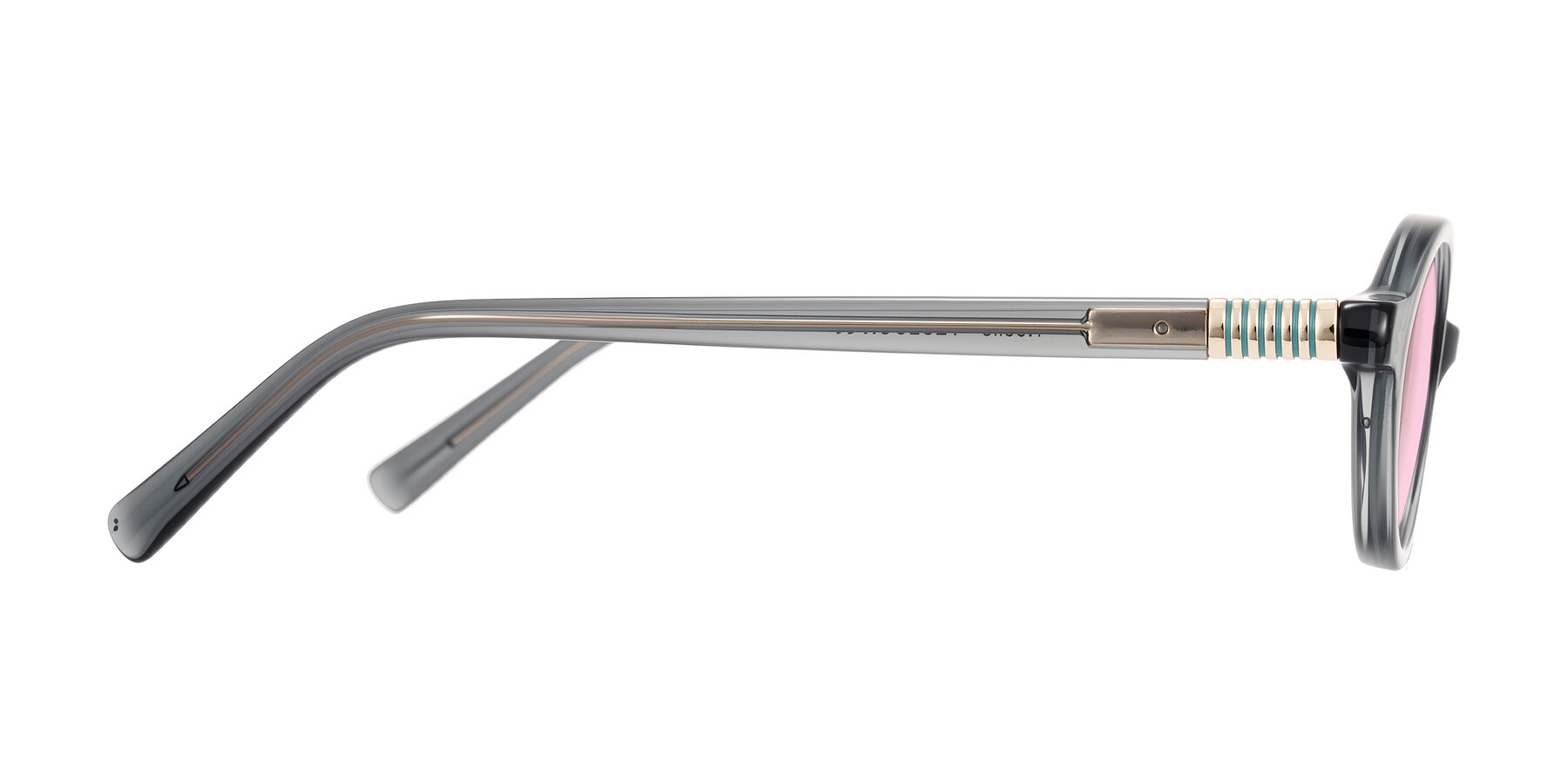 Side of Noelle in Transparent Gray with Light Pink Tinted Lenses