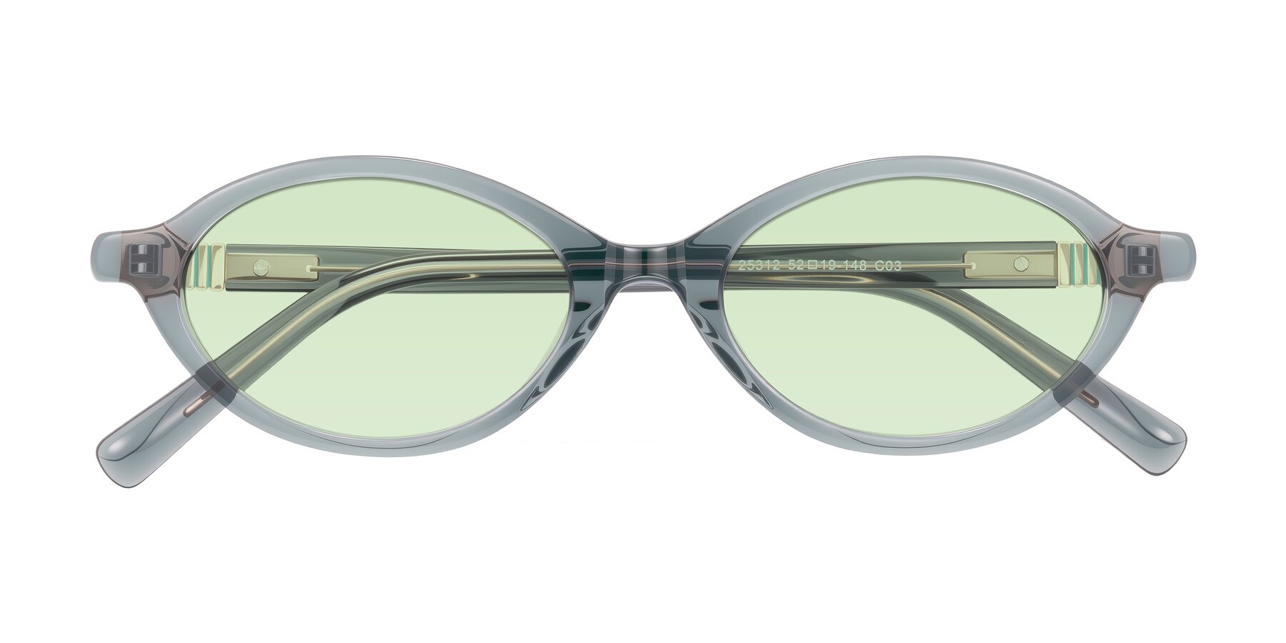Folded Front of Noelle in Transparent Gray with Light Green Tinted Lenses