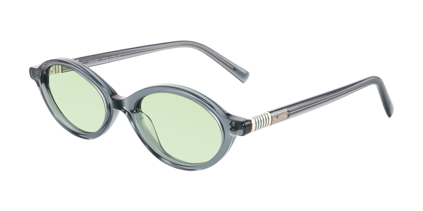 Angle of Noelle in Transparent Gray with Light Green Tinted Lenses