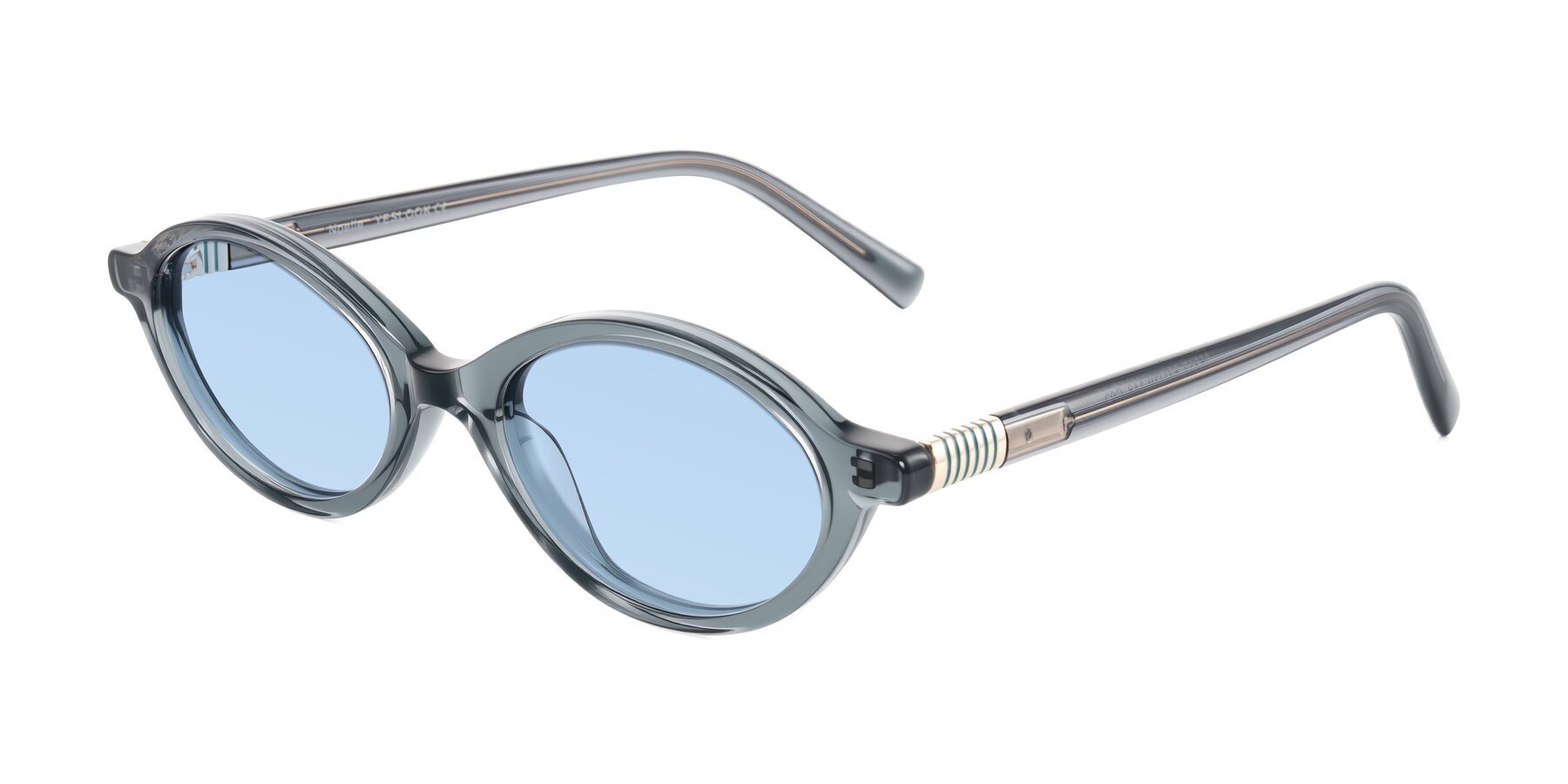 Angle of Noelle in Transparent Gray with Light Blue Tinted Lenses